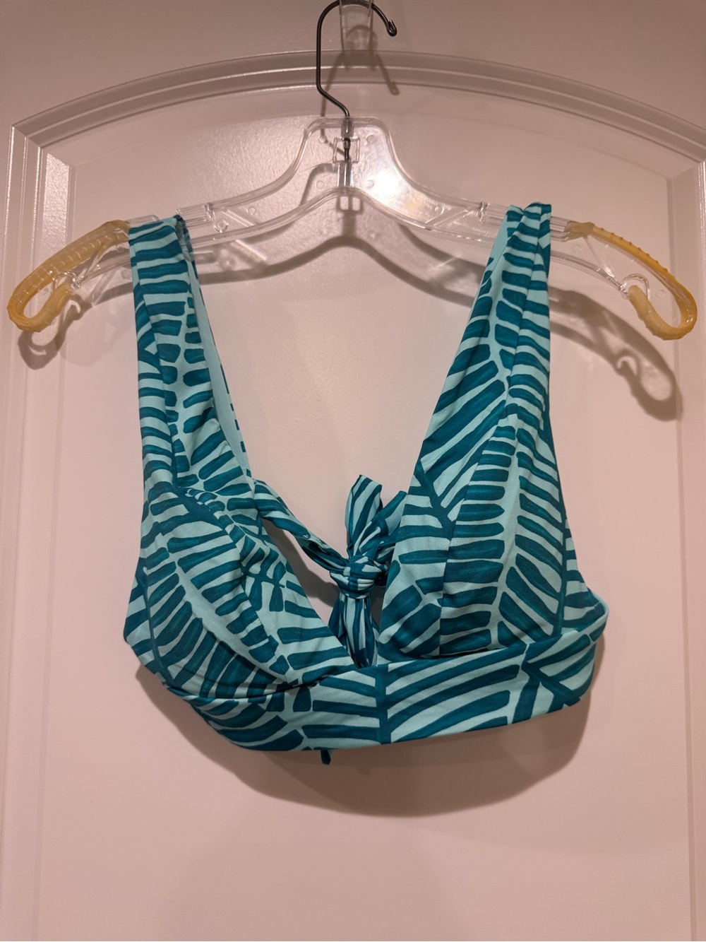 Vitamin A Teal Leaf-Print Tie-Front Bikini Top